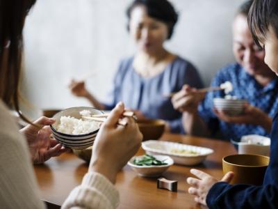 Japanese family dining together