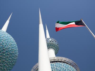 Kuwait Towers with Kuwaiti flag