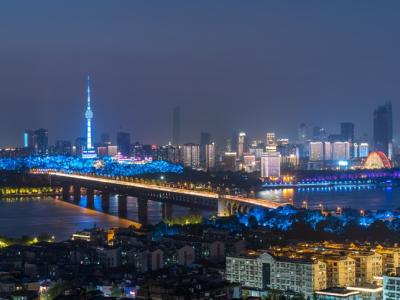 Lit up Wuhan skyline