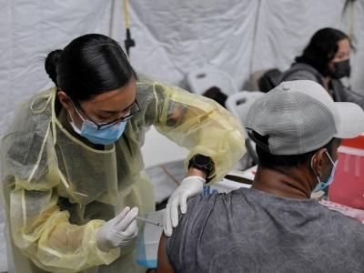 Man getting COVID-19 vaccine