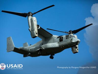 Osprey lands in Tubmanburg, Liberia