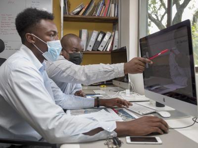 Masked office workers