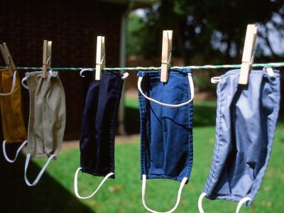 Masks drying on clothesline