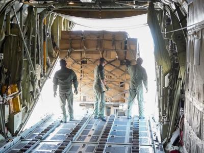 Medical aid arriving by plane in Spain