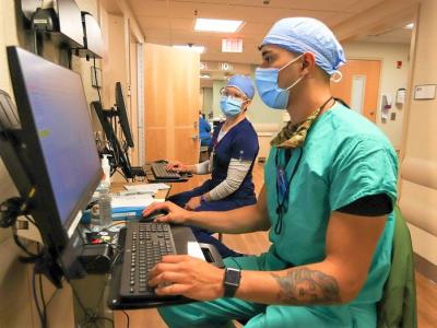 Medics at computers