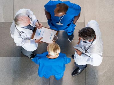 Meeting of doctors aerial view