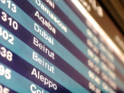 Airport arrival board for Middle East flights