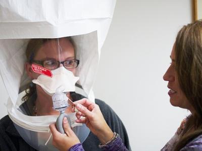 N95 mask being fit tested