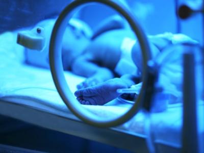 Newborn in incubator