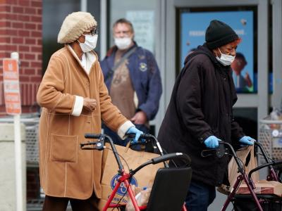 Older people wearing masks