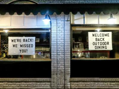 Welcome back restaurant signs