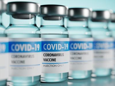 Row of coronavirus vaccine vials