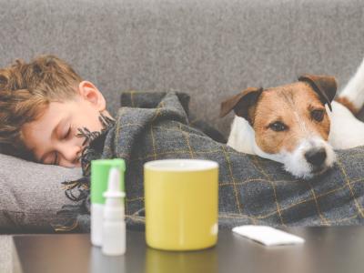 Sick boy with dog