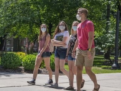 Students wearing masks on campus