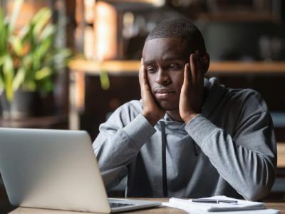 Tired student doing remote learning