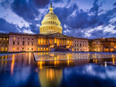 US capitol with storm clouds