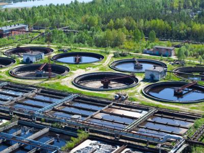 Water treatment facility aerial view