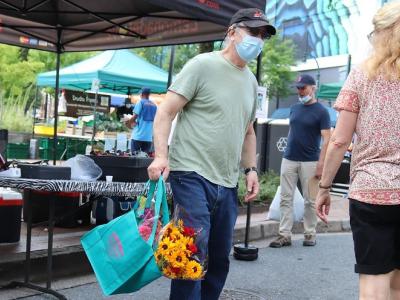 Wearing masks at farmer's market