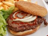 Hamburger with sliced onion