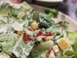 Caesar salad with beef pasta