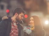 Couple outdoors man smoking
