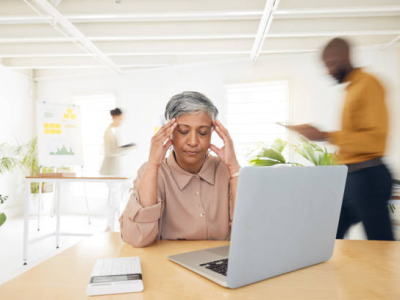 Woman with long COVID in office