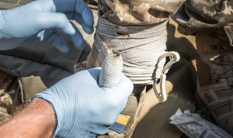 Bandaged hand of Ukrainian soldier