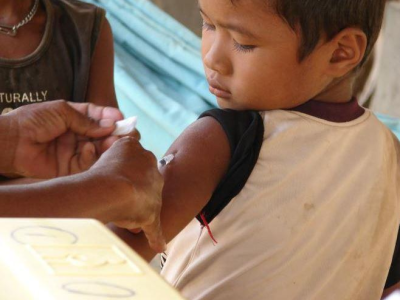 Boy getting measles vaccine