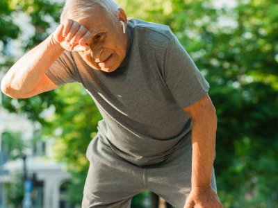 Older man wiping brow