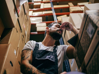 Tired man in factory