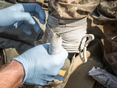 Bandaged hand of Ukrainian soldier