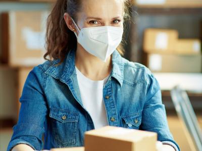 masked parcel handler