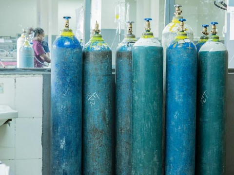Blue oxygen tanks