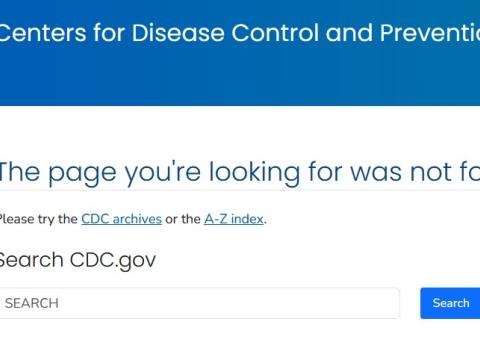 CDC website error notice