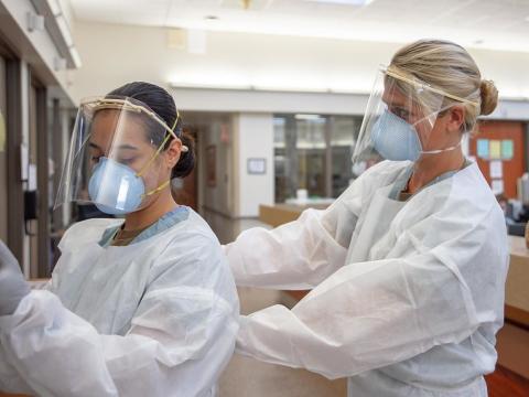 Healthcare workers with respirators