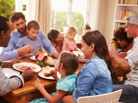 Household having dinner together