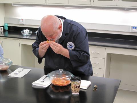 Inspector with shrimp