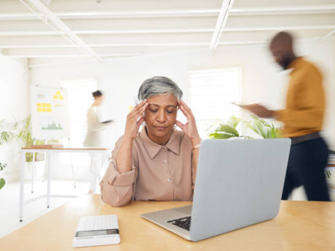 Woman with long COVID in office
