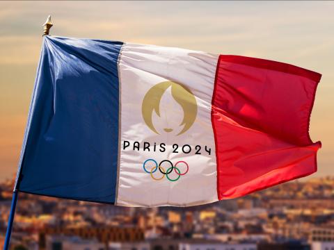 Paris Olympic flag and skyline