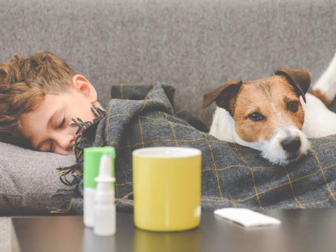 Sick boy with dog