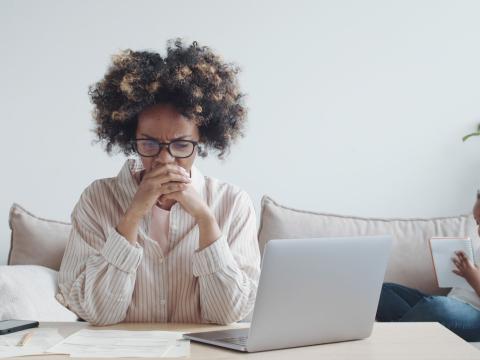 Stressed mom doing finances