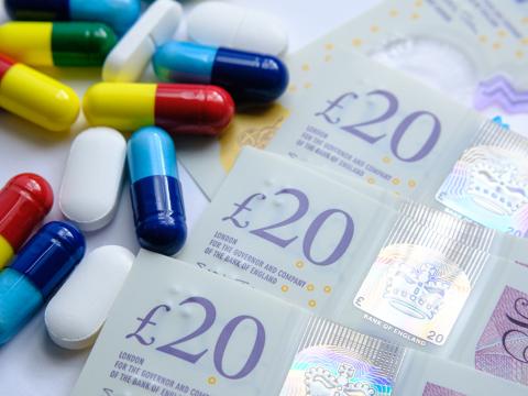 British pound notes and pills