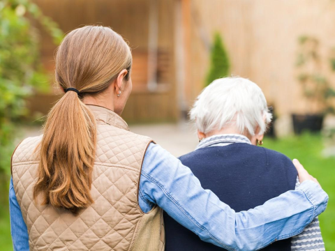 Woman with elderly mom