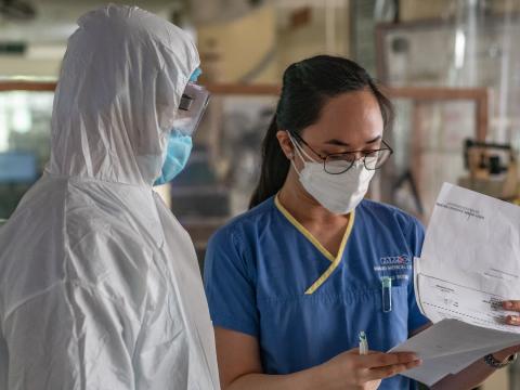 Healthcare workers with PPE