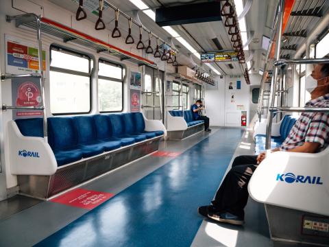 Almost empty subway car in Seoul, South Korea
