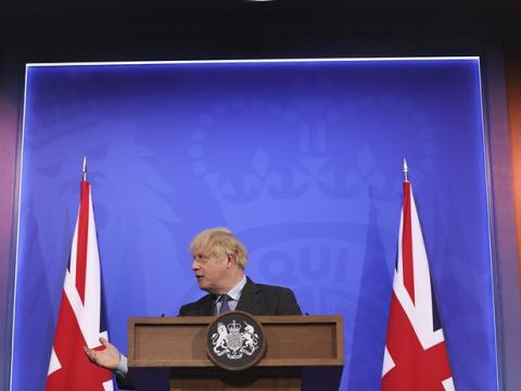 Boris Johnson with flags