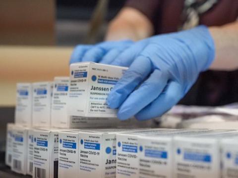 Boxes of J&J COVID-19 vaccine