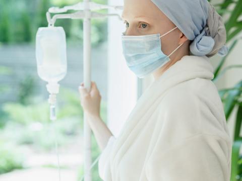 Cancer patient wearing mask