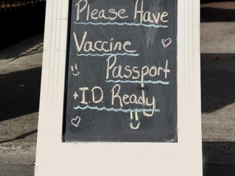 Chalkboard vaccine passport sign