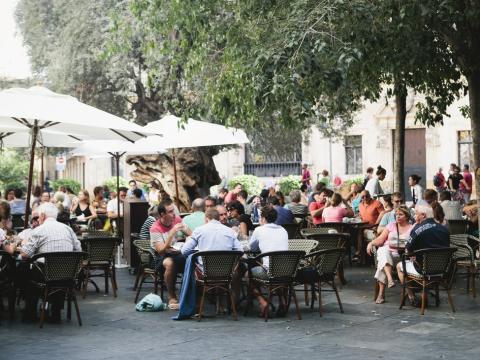 Crowded outdoor dining